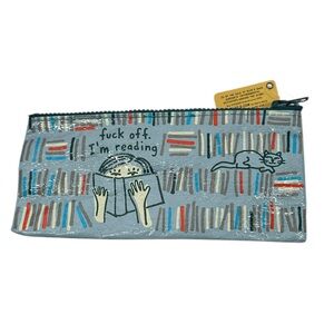 Blue Q pencil case reader cat lady quirky artsy school funny pouch NWT